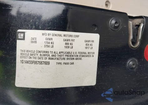 2006 Chevrolet Cobalt Ls z USA, uszkodzony, nr VIN 1G1AK55F867667609